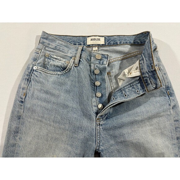 Agolde Jeans Womens Riley Straight Leg High Rise Blue Denim Button Fly Sz 23 - Picture 3 of 13